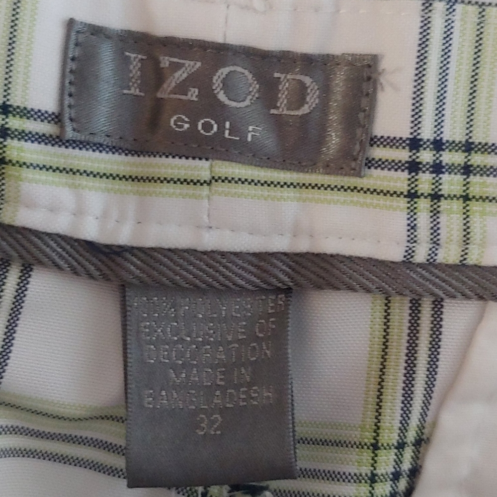 IZOD Men's Golf Shorts White/Green Plaid. Size 32 - Picture 10 of 10